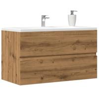 Wastafelkast 90x38,5x45 cm bewerkt hout artisanaal eikenkleur - thumbnail