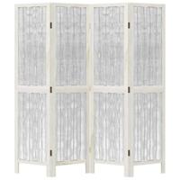 Kamerscherm met 4 panelen massief paulowniahout wit - thumbnail