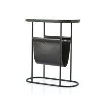 By-Boo Bijzettafel Daily marmer en leer met tijdschriftenhouder - zwart - Ovaal - thumbnail