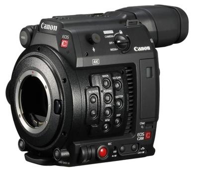 Canon EOS C200 EF-mount Cinema Camera with grip, viewfinder and monitor