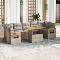 8-delige Loungeset met kussens poly rattan acacia beige - thumbnail