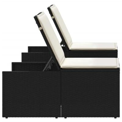Ligbedden 2 st met tafel poly rattan zwart - thumbnail