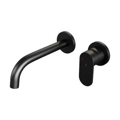 Inbouw Wastafelmengkraan Brauer Black Edition Coldstart Gebogen Uitloop Platte Hendel Rechts Mat Zwart Met Rozetten Brauer