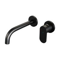 Inbouw Wastafelmengkraan Brauer Black Edition Coldstart Gebogen Uitloop Platte Hendel Rechts Mat Zwart Met Rozetten Brauer - thumbnail