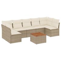 8-delige Loungeset met kussens poly rattan beige - thumbnail
