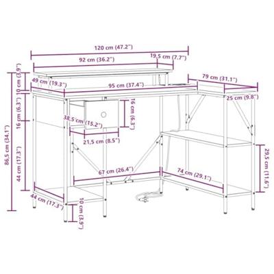 Bureau met lade Zwart eiken 120 x 79 x 86.5 cm Bewerkt hout
