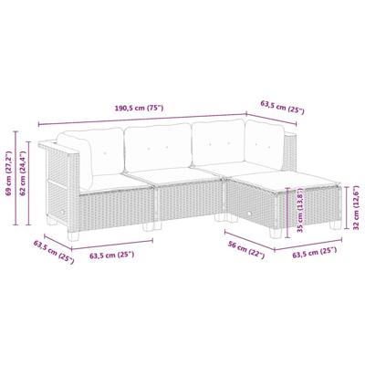 4-delige Loungeset met kussens poly rattan zwart - thumbnail