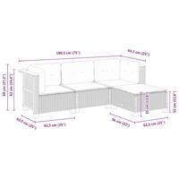 4-delige Loungeset met kussens poly rattan zwart - thumbnail