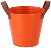 Daan Kromhout Design emmer zink leather 16x15cm oranje - thumbnail