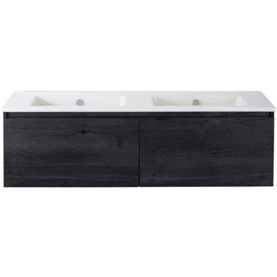 Frozen Badmeubelset 140 cm - Greeplijst in Kleur - Black Oak - Keramische Wastafel Wit Zonder Kraangat