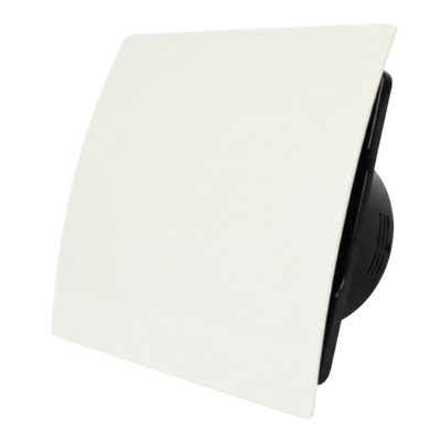 Whisper Pro-design Badkamerventilator - Ø100mm - Met Nalooptimer + Vochtsensor - Gebogen Kunststof - Wit - Zwarte Ventilator