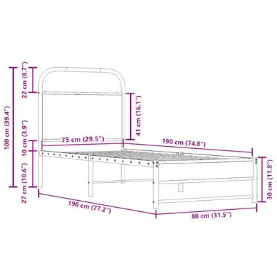 Bedframe zonder matras metaal gerookt eikenkleurig 180x200 cm