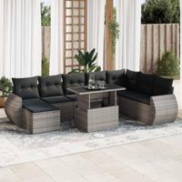 9-delige Loungeset met kussens poly rattan grijs - thumbnail