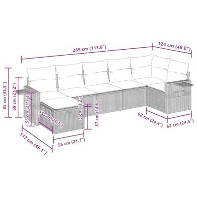 7-delige Loungeset met kussens poly rattan zwart