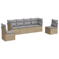 7-delige Loungeset met kussens poly rattan beige - thumbnail