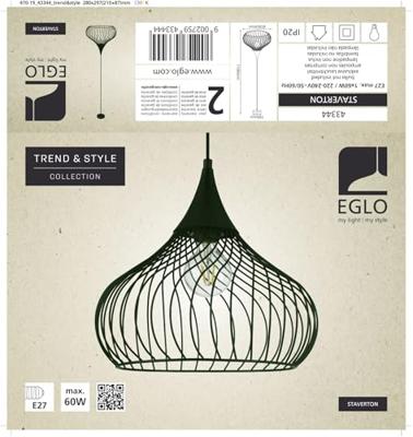 EGLO Staverton - Hanglamp - E27 - Ø 36,5 cm - Zwart