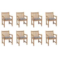 Tuinstoelen 8 st met grijs geruite kussens massief teakhout - thumbnail