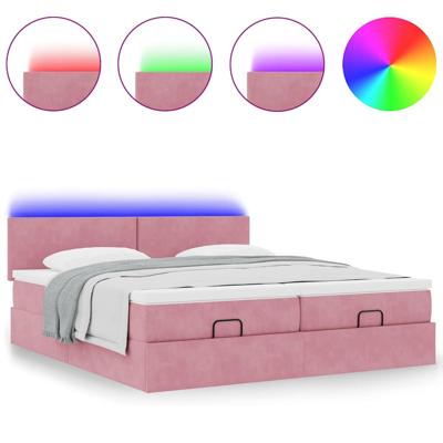 Ottoman bed met matrassen en LED's 180x200cm fluweel roze
