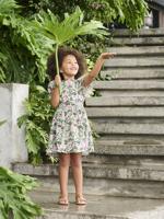 Bedrukt katoenen gaasjurkje voor meisjes saliegroen - thumbnail