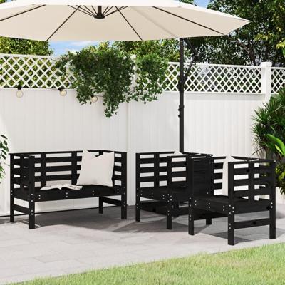 3-delige Loungeset massief grenenhout zwart 3-delige Loungeset massief grenenhout zwart