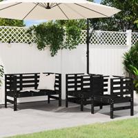 3-delige Loungeset massief grenenhout zwart - thumbnail