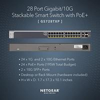 NETGEAR GS728TXP 28-poorts Gigabit/10G Stackable LAN PoE-switch Smart Managed Pro (met 24x PoE+ 195 W, 2x 10G koper en 2x 10G SFP+, desktop- of rekmontage met ProSAFE levenslange garantie) zwart - thumbnail