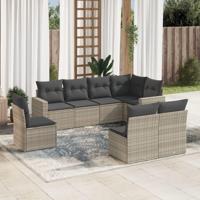 8-delige Loungeset met kussens poly rattan lichtgrijs - thumbnail
