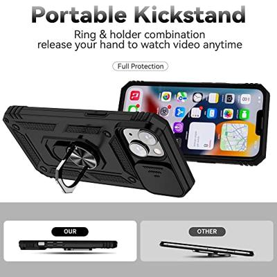 Lunso - Armor backcover hoes met ringhouder - iPhone 14 - Zwart