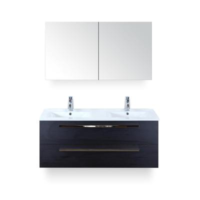 Seville Badmeubelset 120 cm - 2 laden Black Oak - Wastafel Enjoy Dubbel - met Spiegelkast