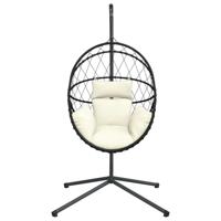 VidaXL Hangstoel met standaard rattan en staal beige - thumbnail