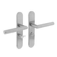 Deurkruk Jura op schild verdekt ovaal 219x40mm met nokken wc 55/8mm rvs EN1906/4 - thumbnail