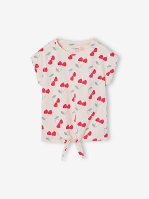 Gestreept T-shirt voor meisjes met sierstrik wit