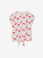 Gestreept T-shirt voor meisjes met sierstrik wit - thumbnail