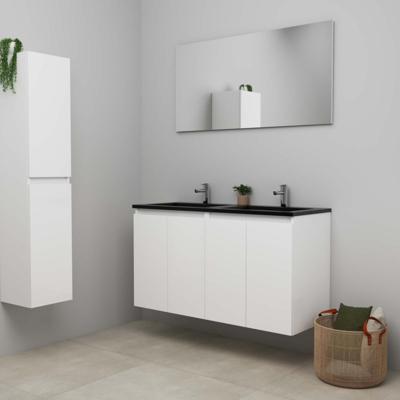 On-Line Badkamermeubelset - 120 cm - Bouwpakket - Greeploze Ladestructuur - Acryl Wastafel - 2 Kraangaten - Spiegel - Hoogglans Wit - V02