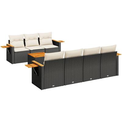 8-delige Loungeset met kussens poly rattan zwart - thumbnail