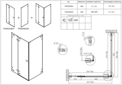 Saqu Parro douchecabine met draaideur incl. antikalk 90x90x210cm geborsteld messing