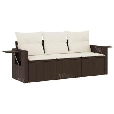 3-delige Loungeset met kussens poly rattan bruin 3-delige Loungeset met kussens poly rattan bruin