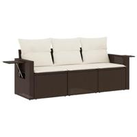 3-delige Loungeset met kussens poly rattan bruin - thumbnail
