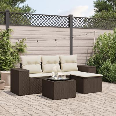 4-delige Loungeset met kussens poly rattan bruin