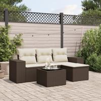 4-delige Loungeset met kussens poly rattan bruin - thumbnail