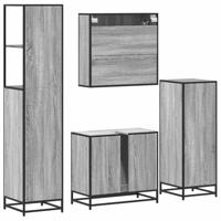 4-delige Badkamermeubelset bewerkt hout grijs sonoma eikenkleur - thumbnail
