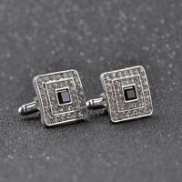 Klassieke luxe Strass Crystal Square aangepaste glazuur mannen Cufflink mannelijke Franse Shirt Cuff links bruiloft (Silver Plated) - thumbnail