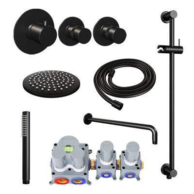 Black Edition thermostatische inbouw regendouche SET 15 met 20cm douchekop en gebogen muurarm