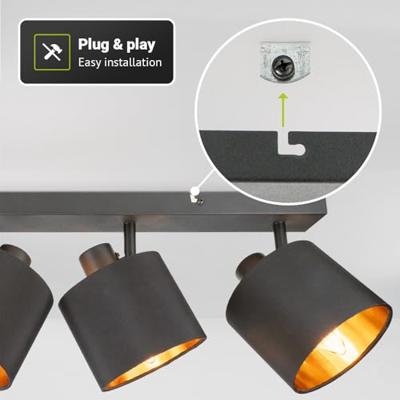 Jimmy LED Plafondspot - 2 spots - Kantelbaar - Draaibaar - Zwart/Goud - E14 fitting - IP20 voor binnen - Textiel spot