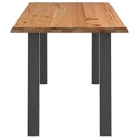 Eettafel met natuurlijke rand 220x80x74 cm massief eikenhout - thumbnail