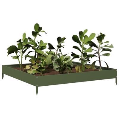 VidaXL Plantenbak verhoogd 100x100x18,5 cm staal olijfgroen