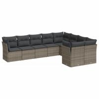 9-delige Loungeset met kussens poly rattan grijs - thumbnail