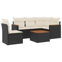 6-delige Loungeset met kussens poly rattan zwart - thumbnail