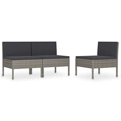 VidaXL Tuinstoelen 3 st met kussens poly rattan grijs