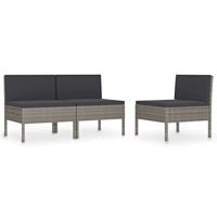 VidaXL Tuinstoelen 3 st met kussens poly rattan grijs - thumbnail